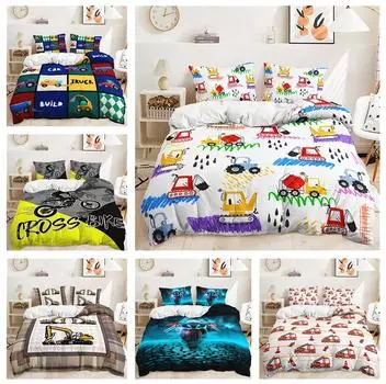 Комплект постельного белья с 3D инженерным автомобилем, детский игрушечный автомобиль, пододеяльник и наволочка, 2/3 шт., комната для мальчиков DE135 * 200, полноразмерное украшение для дома Baby 100x135cm