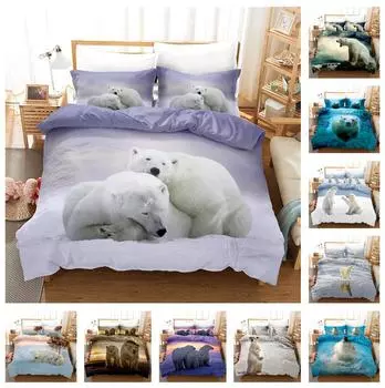 Комплект постельного белья с 3D белым медведем, пододеяльник с изображением животных, наволочка, 2/3 шт., ткань из микрофибры, AU/DE/ES/EU, супер большая кровать, мягкий домашний текстиль Baby 100x135cm