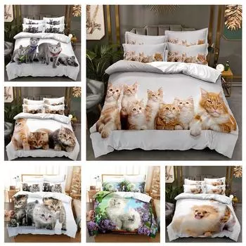 Комплект постельного белья с 3D-принтом животных, пододеяльник на пуху кошки или собаки, 2/3 предмета, пододеяльник для детей и взрослых, роскошное мягкое покрывало DE 100x135cm