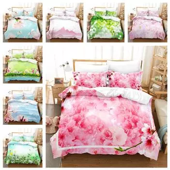 Комплект постельного белья с 3D пейзажем, весенний цветок, пододеяльник, наволочка, 2/3 шт., ткань из микрофибры, полный размер, мягкий домашний текстиль для комнаты для девочек Baby 100x135cm