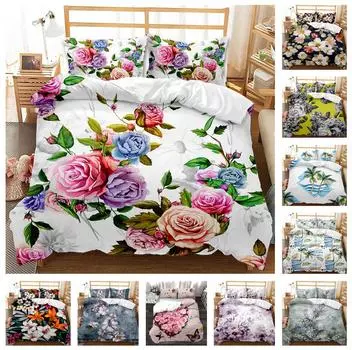 Комплект постельного белья с 3D цветами для девочек, пододеяльник, комплект из 2/3 предметов, мягкая молния DE200 * 200, полный размер, романтическое винтажное украшение для спальни DE 100x135cm