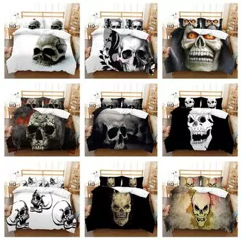 Комплект постельного белья с 3D черепом, одеяло и наволочка с ужасами на Хэллоуин, 2/3 шт. DE135 * 200, полноразмерный моющийся домашний текстиль для комнаты мальчика Baby 100x135cm