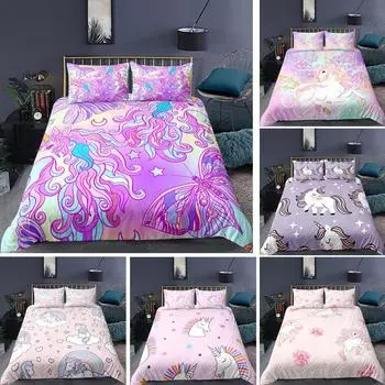 Комплект постельного белья с 3D-принтом единорога, пуховое одеяло и наволочка для спальни, 2 шт./3 шт., AU240 * 270, крупногабаритное украшение для дома Baby 100x135cm