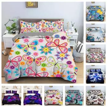 Комплект постельного белья с 3D цифровой печатью, красочный пододеяльник с принтом бабочки, наволочка AU180 * 210, мягкая комната для девочек, домашнее украшение на молнии DE 100x135cm