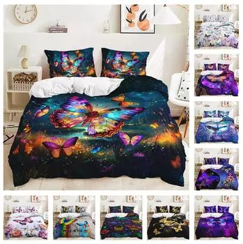 Комплект постельного белья с 3D цифровой печатью и узором бабочки, комплект постельного белья из пухового одеяла и наволочки для спальни, полноразмерное украшение для дома в Австралии, ЕС и США Baby 100x135cm