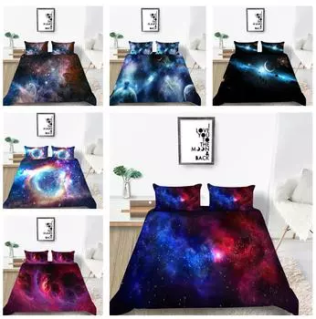 Комплект постельного белья с 3D цифровой печатью звездного неба для спальни, пододеяльник с наволочкой на молнии, AU/EU/US, односпальная/двуспальная кровать, полноразмерное семейное постельное белье Baby 100x135cm