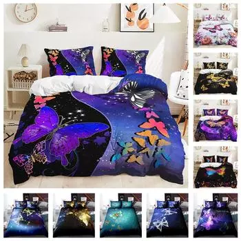 Комплект постельного белья с 3D бабочкой для девочек, пододеяльник, 2/3 предмета, мягкая молния DE200 * 200, полноразмерный микрофибра, украшение для спальни DE 100x135cm