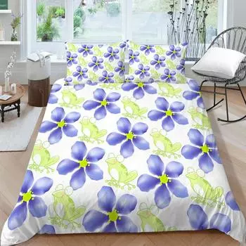 Комплект постельного белья с 3D лягушками и цветами, домашняя постельная одежда, King Single Size, 2/3 шт., пододеяльники, крутой уникальный дизайн, пододеяльник, костюм UK Single 135x200cm