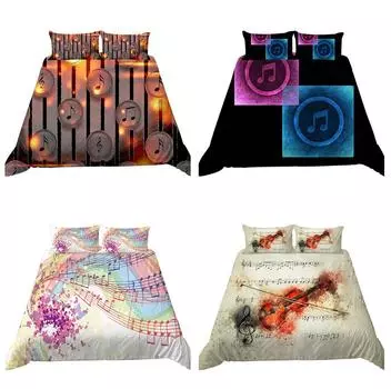 Комплект постельного белья с 3D-музыкой в минималистском стиле, пуховое одеяло и наволочка, 2/3 шт. AU180 * 210, полноразмерная роскошная нота, мягкий, быстросохнущий домашний декор Baby 100x135cm