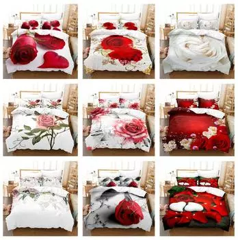 Комплект постельного белья с 3D розой, пододеяльник на День святого Валентина, комплект из 2/3 предметов DE240 * 220, полноразмерный роскошный чехол DE 100x135cm