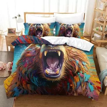 Комплект постельного белья с 3D рисунком медведя для мальчиков и девочек, одноместное покрывало размера «queen-size», одеяло, наволочка, кровать, модный домашний текстиль для детей и взрослых DE 135x200cm