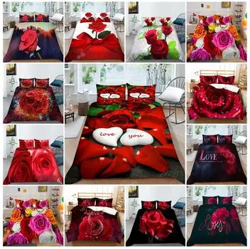 Комплект постельного белья с 3D розой, пододеяльник для пары, наволочка, домашний комплект постельного белья, AU/EU/US, полноразмерная односпальная/двуспальная кровать Baby 100x135cm
