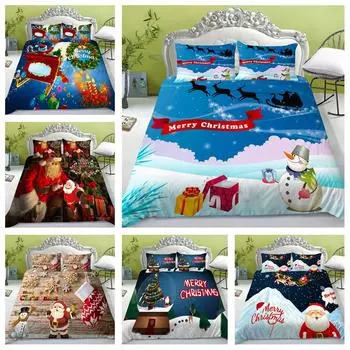 Комплект постельного белья с 3D-принтом на рождественскую тематику, пододеяльник и наволочка, 2 или 3р, полноразмерное моющееся удобное постельное белье UK Single 135x200cm