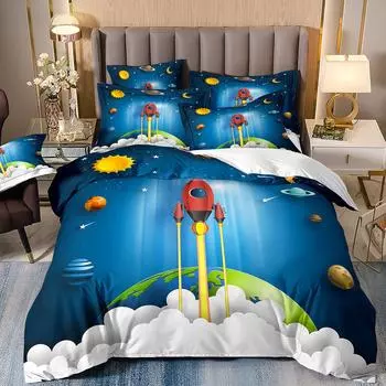 Комплект постельного белья с 3D-исследованием Вселенной и звездами и цифровой печатью, 2/3 шт., пододеяльник с молнией, один, полный, Queen King 70*133