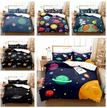 Комплект постельного белья с 3D планетой, пододеяльник с космическим принтом, наволочка, 2/3 шт., мягкий домашний текстиль для детской комнаты или комнаты для любителей космоса Baby 100x135cm