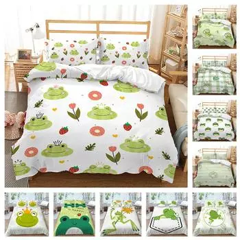 Комплект постельного белья с 3D мультяшной лягушкой, пуховое одеяло и наволочка с милыми животными, 2/3 шт., DE135*200, украшение для детской комнаты UK Single 135x200cm
