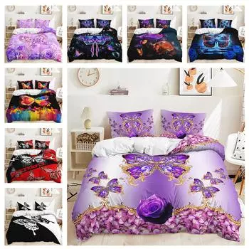 Комплект постельного белья с 3D бабочкой для девочек, пододеяльник, 2/3 предмета, мягкая молния DE200 * 200, полноразмерный микрофибра, украшение для спальни DE 100x135cm