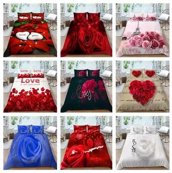 Комплект постельного белья с 3D розой, пододеяльник и наволочка на День святого Валентина, 2/3 шт., AU/EU/DE/US/UK, полный размер, мягкое украшение для дома Baby 100x135cm
