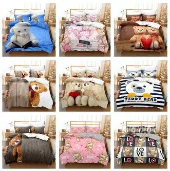 Комплект постельного белья с 3D мультяшным медведем, пододеяльник с изображением мультяшного животного, наволочка, 2/3 шт., комната для девочек ES/EU/DE, полноразмерная детская комната, мягкий домашний текстиль Baby 100x135cm