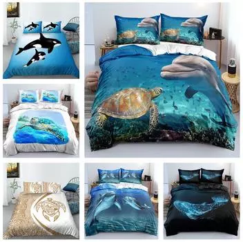 Комплект постельного белья с 3D принтом океанских животных, комплект постельного белья, комплект постельного белья, пододеяльник, наволочка, односпальная/двуспальная кровать, украшение для 2/3 спальни Baby 100x135cm