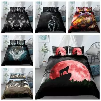 Комплект постельного белья с 3D-цифровым принтом высокой четкости и рисунком волка, пуховое одеяло и наволочка с животными, 2/3 шт., AU180 * 210, полноразмерное украшение для дома Baby 100x135cm