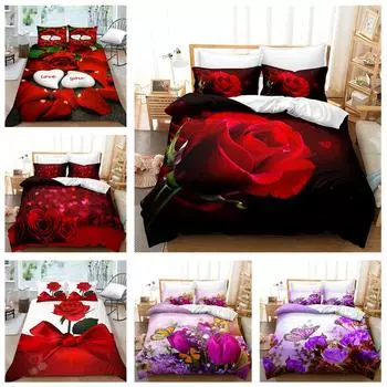 Комплект постельного белья с 3D цветочной тематикой, пододеяльник с розой, наволочка, домашний комплект постельного белья, AU/EU/US, полноразмерная односпальная/двуспальная кровать Baby 100x135cm