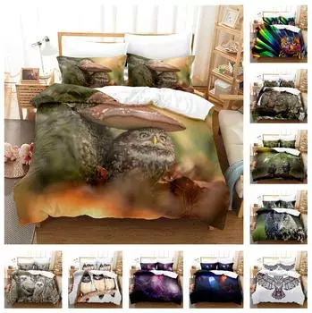 Комплект постельного белья с 3D принтом совы, пододеяльник из микрофибры, наволочка, 2/3 шт., AU/DE/ES/EU Super King, мягкий домашний текстиль на молнии Baby 100x135cm