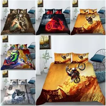 Комплект постельного белья с 3D насилием в стиле мотоцикла, комплект постельного белья, пододеяльник, наволочка, простыня/двойной полный размер, 2/3, постельное белье, украшение дома Baby 100x135cm