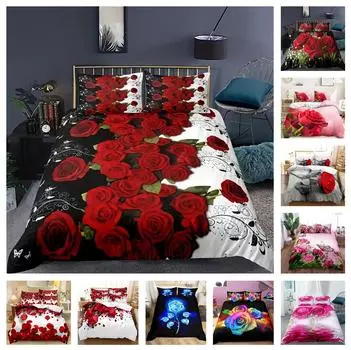 Комплект постельного белья с 3D романтической розой, женское пуховое одеяло и наволочка, 2/3 шт., пододеяльник для девочек-подростков, DE135 * 200, полноразмерный чехол с цветочным узором Baby 100x135cm