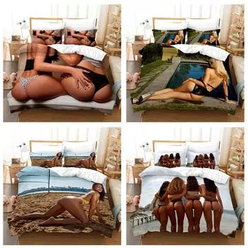 Комплект постельного белья с 3D-бикини и рисунком сексуальной красоты, пододеяльник и наволочка, 2/3 шт., полноразмерное украшение для дома для комнаты домашнего мальчика Baby 100x135cm