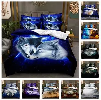 Комплект постельного белья с 3D животными для мальчиков и подростков, мягкий пуховый пододеяльник AU140 * 210, полноразмерное покрывало, одинарное/двойное пододеяльник с принтом волка Baby 100x135cm