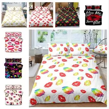 Комплект постельного белья с 3D принтом губ, ткань из микрофибры, мягкая семейная пододеяльник, наволочка, односпальная кровать, полноразмерное украшение для дома Baby 100x135cm
