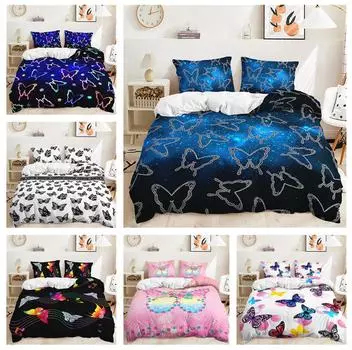 Комплект постельного белья с 3D-бабочкой, пуховое одеяло и наволочка с цифровой печатью высокой четкости, 2/3 шт. AU180 * 210, полноразмерное быстросохнущее украшение для дома Baby 100x135cm