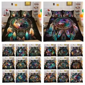 Комплект постельного белья с 3D принтом волка, покрывала одного размера из микрофибры, подростковая мода, высококачественный домашний текстиль UK Single 135x200cm