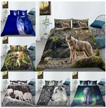 Комплект постельного белья с 3D-волчьим узором, одеяло и наволочка для спальни, двойное/двойное полноразмерное изображение, AU/EU/US Baby 100x135cm