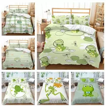 Комплект постельного белья с 3D-принтом высокой четкости в виде лягушки, пуховое одеяло и наволочка из свежего зеленого животного, 2/3 предмета, украшение для дома в Австралии, Германии, США и Великобритании Baby 100x135cm