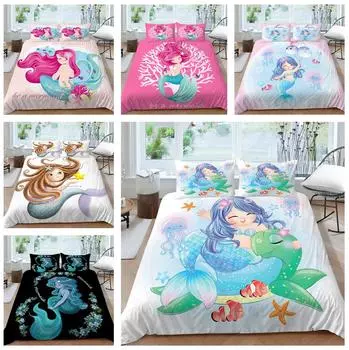 Комплект постельного белья с 3D узором русалки, пододеяльник с рисунком красоты, наволочка из 2 или 3 предметов, ткань из микрофибры, мягкое и удобное украшение для дома Baby 100x135cm