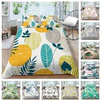 Комплект постельного белья с 3D листьями и пуховым одеялом и наволочкой из зеленого растения, полноразмерное украшение для дома в Австралии, ЕС, Германии, Великобритании и США Baby 100x135cm
