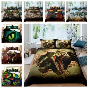 Комплект постельного белья с 3D динозавром, пододеяльник с доисторическими животными, 2/3 шт., для комнаты мальчиков, AU140 * 210, полный размер, мягкое украшение для спальни Baby 100x135cm