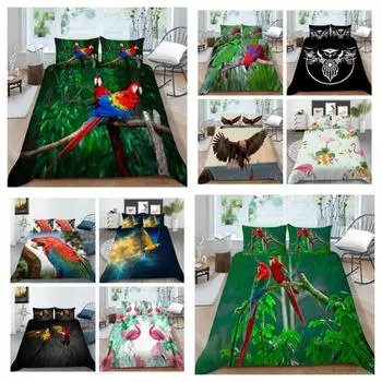 Комплект постельного белья с 3D птицами, домашнее покрывало для дома, постельное белье, текстиль, крутое детское постельное белье для мальчиков, одноместное, двойное, King Size UK Single 135x200cm