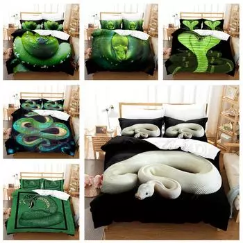 Комплект постельного белья с 3D-принтом змеи, мягкое постельное белье и наволочки с животными, 2/3 шт. Односпальная/двуспальная кровать для комнаты мальчика, полноразмерный быстросохнущий моющийся домашний текстиль Baby 100x135cm