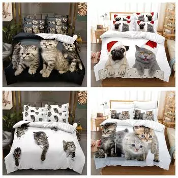 Комплект постельного белья с 3D изображением кошки и собаки, пододеяльник с пухом для домашних животных, наволочки 2/3 шт., роскошный домашний текстиль, двуспальное покрывало размера «king-size» Baby 100x135cm