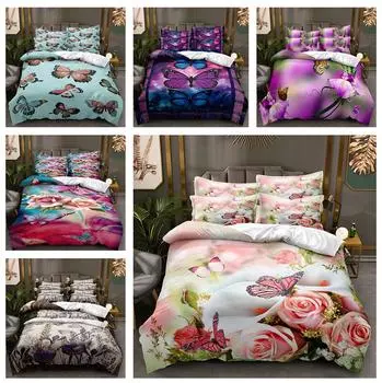 Комплект постельного белья с 3D-бабочками, разноцветный пуховый пододеяльник для женщин и девочек, наволочка для кровати размера «king-size» и «queen-size», подарок Baby 100x135cm