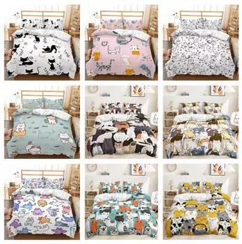 Комплект постельного белья с 3D принтом для домашних животных и кошек, пуховое одеяло с милыми животными, наволочка, 2/3 шт., AU180 * 210, полноразмерный быстросохнущий мягкий домашний текстиль Baby 100x135cm