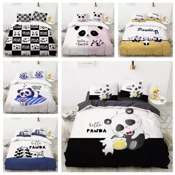 Комплект постельного белья с 3D пандой, мультяшное животное, пуховый пододеяльник, наволочка 2/3 шт., детский, подростковый, взрослый, полноразмерный чехол в подарок DE 100x135cm