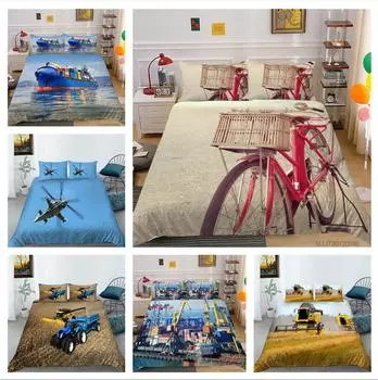 Комплект постельного белья с 3D-изображением автомобиля, пододеяльник и наволочка, 2 или 3 самолета или комбайна, полноразмерное удобное моющееся постельное белье с принтом UK Single 135x200cm