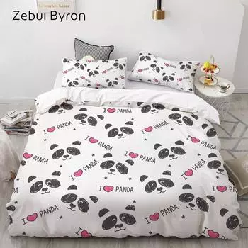 Комплект постельного белья с 3D-мультяшным принтом для детей/младенцев, комплект пододеяльников на заказ/размера King/Europe/USA, комплект стеганого одеяла/покрывала, постельное белье с изображением панды 135x200cm 3pcs