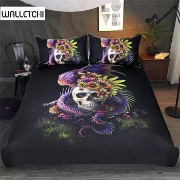 Комплект постельного белья с 3D-принтом «Сахарный череп» для двухспальной кровати, черный комплект постельного белья из микрофибры и полиэстера EU single(135x200cm)