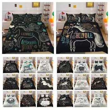 Комплект постельного белья с 3D принтом единорога, домашнее постельное белье, королевский размер, микрофибра, мужской детский мягкий комплект постельного белья высокого качества UK Single 135x200cm