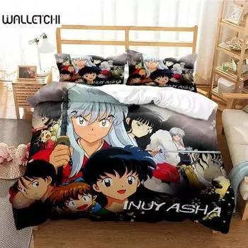 Комплект постельного белья с 3D-принтом «Аниме Инуяша», пододеяльник, одеяло, наволочка, размер King Queen Twin для мальчиков и девочек взрослых 135x200cm 2pcs